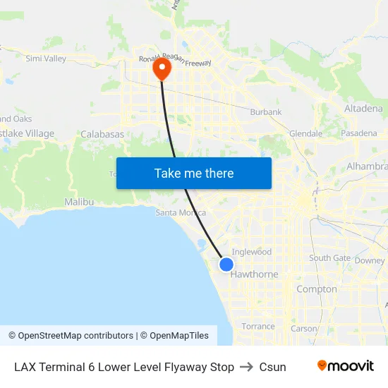 LAX Terminal 6 Lower Level Flyaway Stop to Csun map