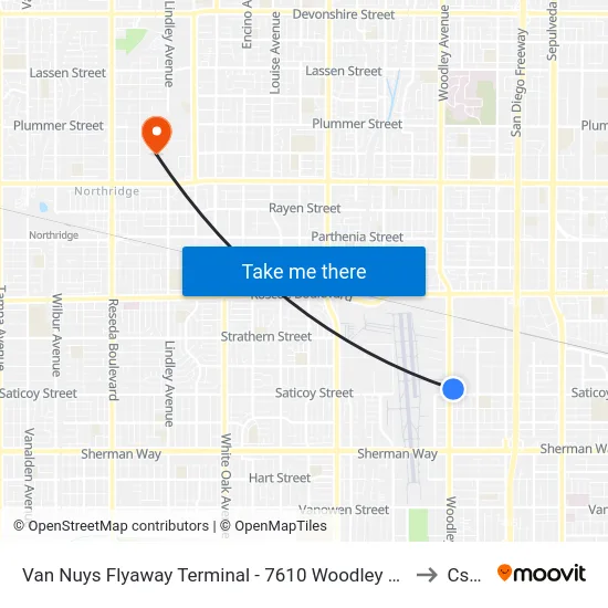 Van Nuys Flyaway Terminal - 7610 Woodley Ave to Csun map
