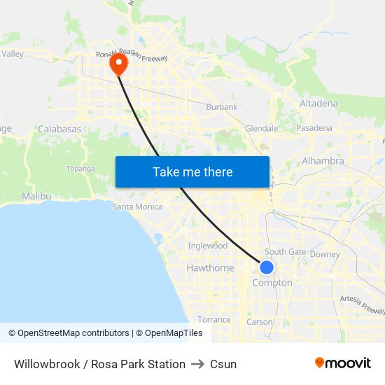 Willowbrook / Rosa Park Station to Csun map