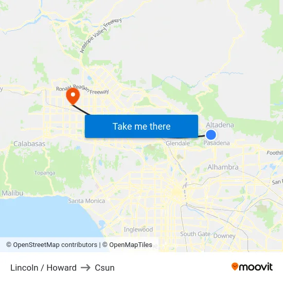 Lincoln / Howard to Csun map