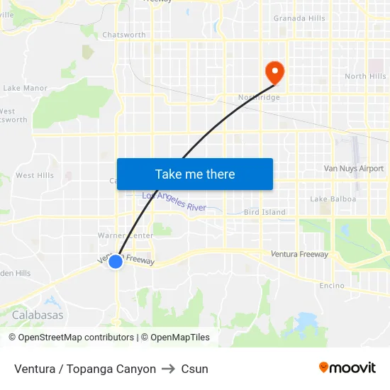 Ventura / Topanga Canyon to Csun map