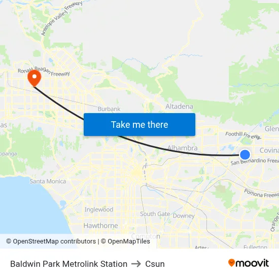 Baldwin Park Metrolink Station to Csun map