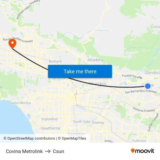 Covina Metrolink to Csun map