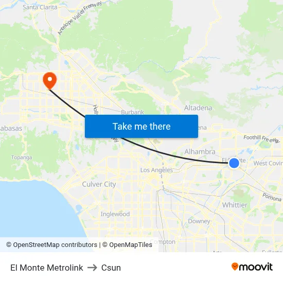 El Monte Metrolink to Csun map