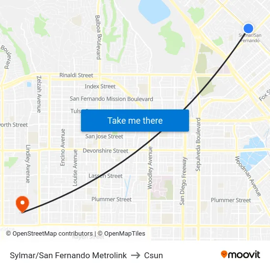 Sylmar/San Fernando Metrolink to Csun map