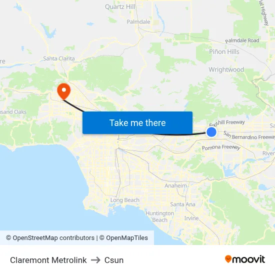 Claremont Metrolink to Csun map