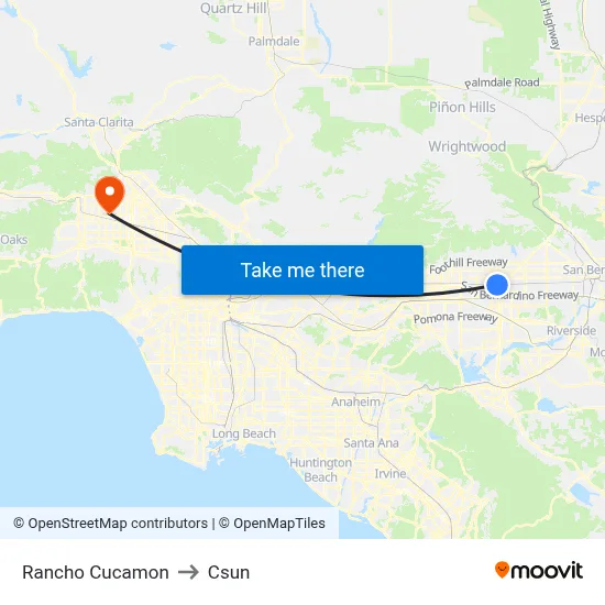 Rancho Cucamon to Csun map