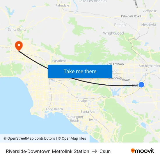 Riverside-Downtown Metrolink Station to Csun map