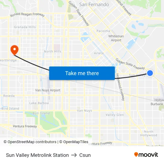 Sun Valley Metrolink Station to Csun map