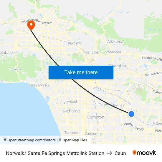 Norwalk/ Santa Fe Springs Metrolink Station to Csun map