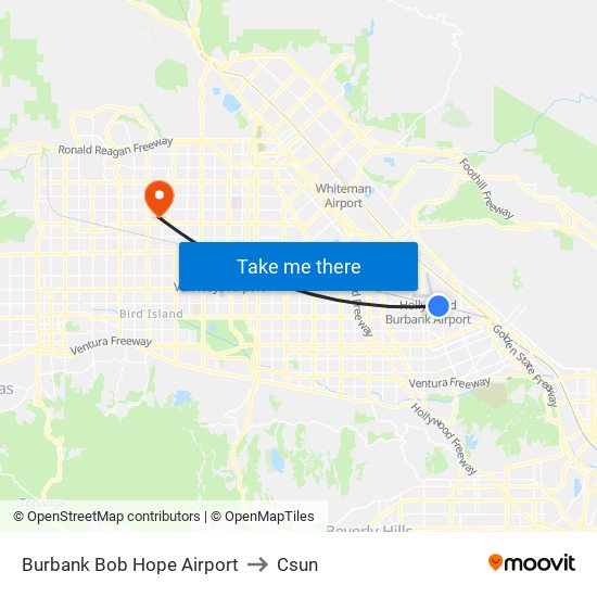 Burbank Bob Hope Airport to Csun map