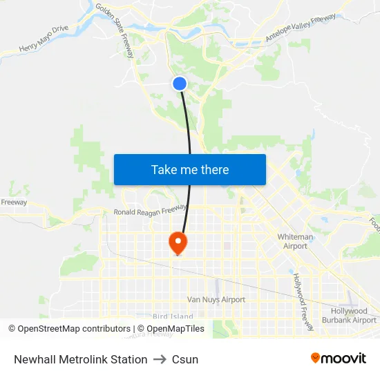 Newhall Metrolink Station to Csun map