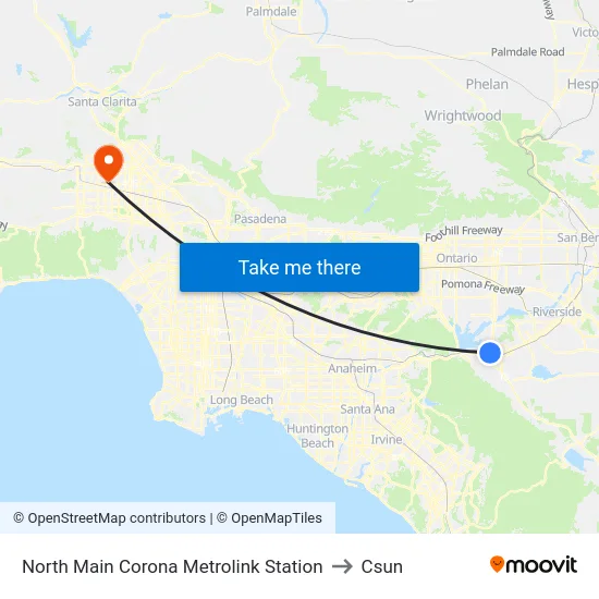 North Main Corona Metrolink Station to Csun map