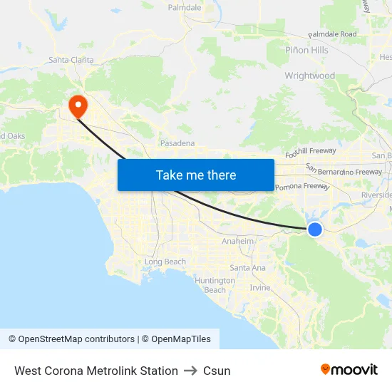 West Corona Metrolink Station to Csun map