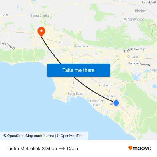 Tustin Metrolink Station to Csun map
