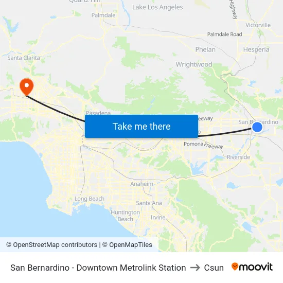 San Bernardino - Downtown Metrolink Station to Csun map