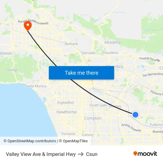 Valley View Ave & Imperial Hwy to Csun map