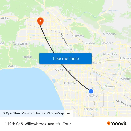 119th St & Willowbrook Ave to Csun map