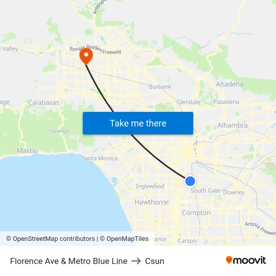 Florence Ave & Metro Blue Line to Csun map