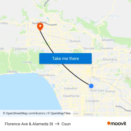 Florence Ave & Alameda St to Csun map