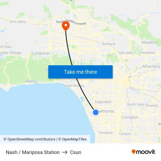 Nash / Mariposa Station to Csun map