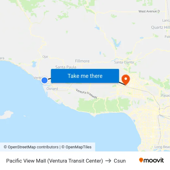 Pacific View Mall (Ventura Transit Center) to Csun map