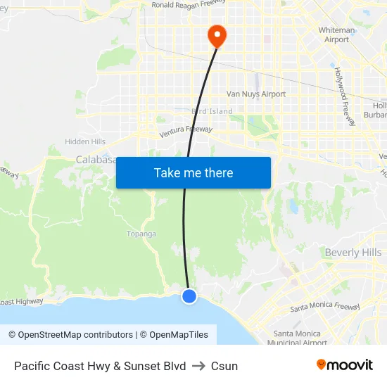 Pacific Coast Hwy & Sunset Blvd to Csun map