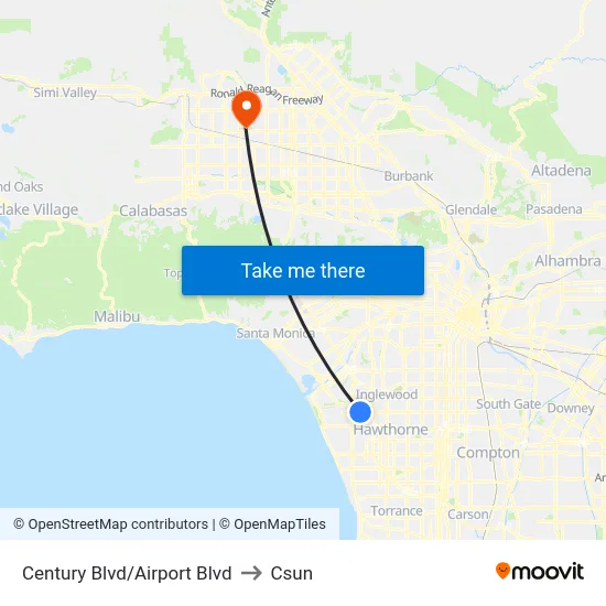 Century Blvd/Airport Blvd to Csun map