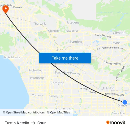 Tustin-Katella to Csun map