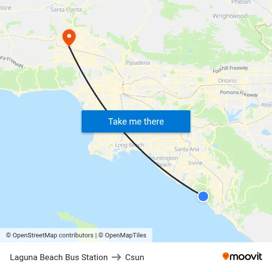 Laguna Beach Bus Station to Csun map