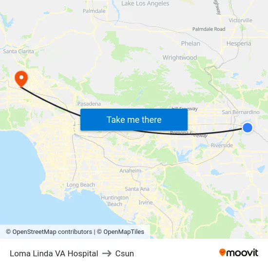 Loma Linda VA Hospital to Csun map