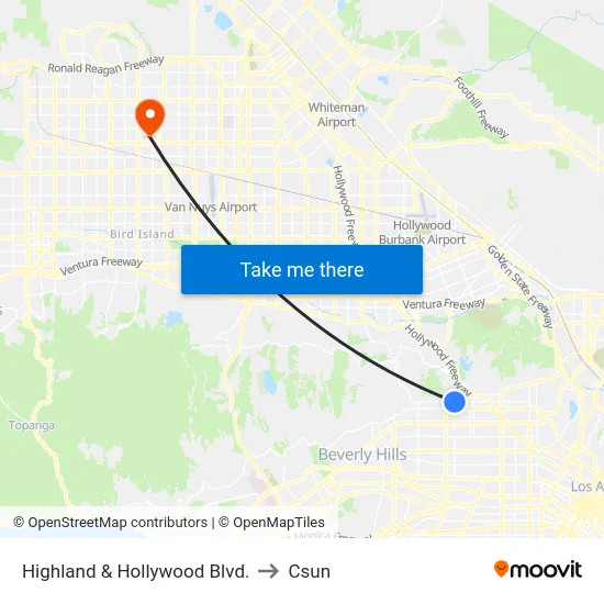 Highland & Hollywood Blvd. to Csun map
