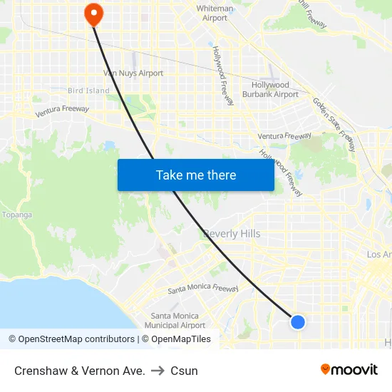 Crenshaw & Vernon Ave. to Csun map