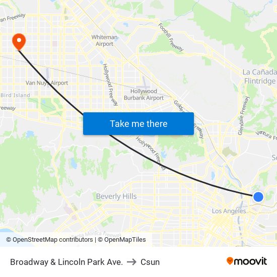 Broadway & Lincoln Park Ave. to Csun map