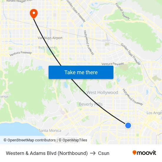 Western & Adams Blvd (Northbound) to Csun map