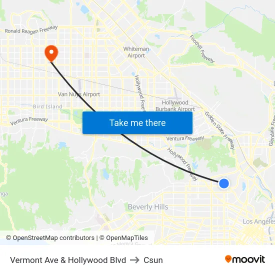 Vermont Ave & Hollywood Blvd to Csun map