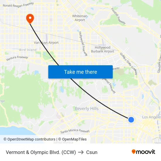 Vermont & Olympic Blvd. (CCW) to Csun map
