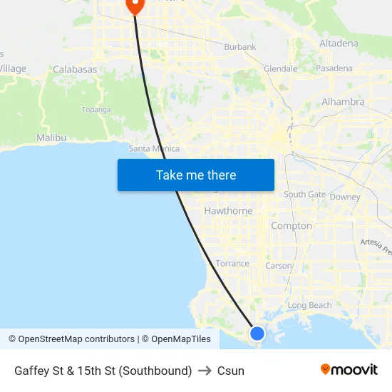 Gaffey St & 15th St (Southbound) to Csun map