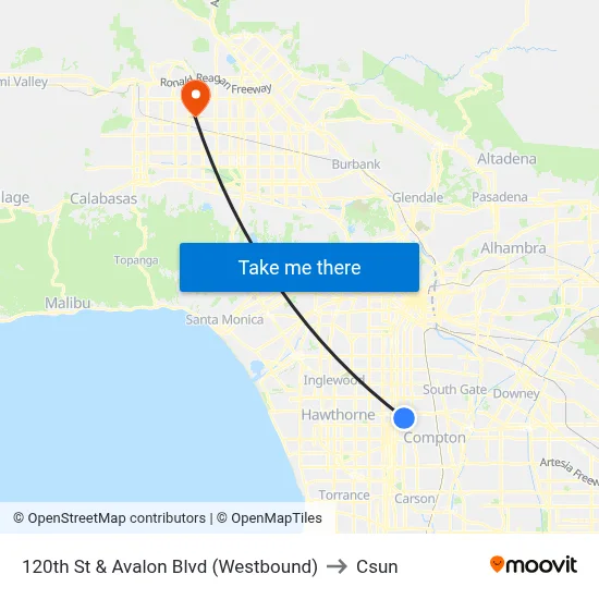 120th St & Avalon Blvd (Westbound) to Csun map