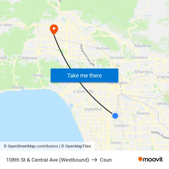 108th St & Central Ave (Westbound) to Csun map