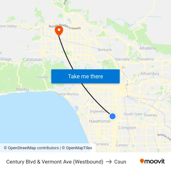 Century Blvd & Vermont Ave (Westbound) to Csun map