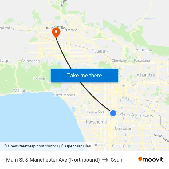 Main St & Manchester Ave (Northbound) to Csun map