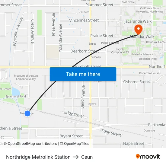 Northridge Metrolink Station to Csun map