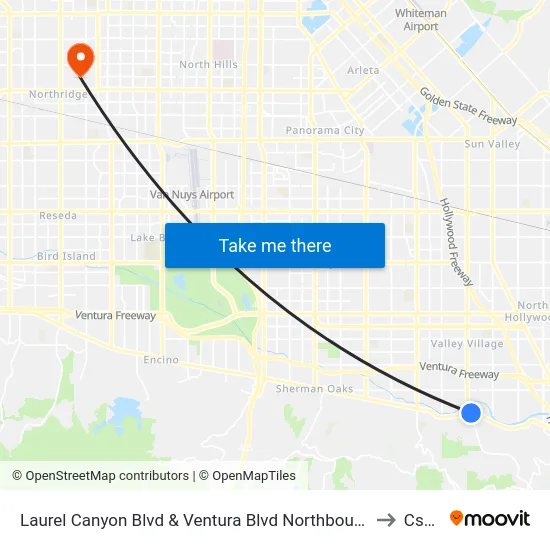 Laurel Canyon Blvd & Ventura Blvd Northbound to Csun map