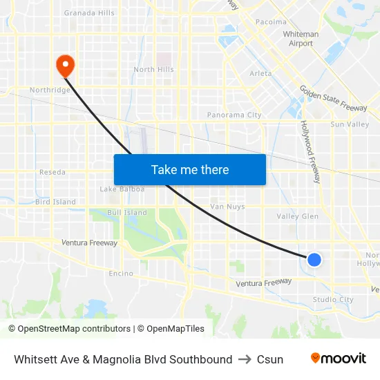 Whitsett Ave & Magnolia Blvd Southbound to Csun map