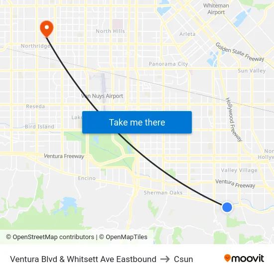 Ventura Blvd & Whitsett Ave Eastbound to Csun map