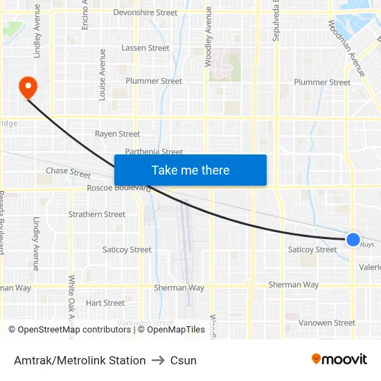 Amtrak/Metrolink Station to Csun map