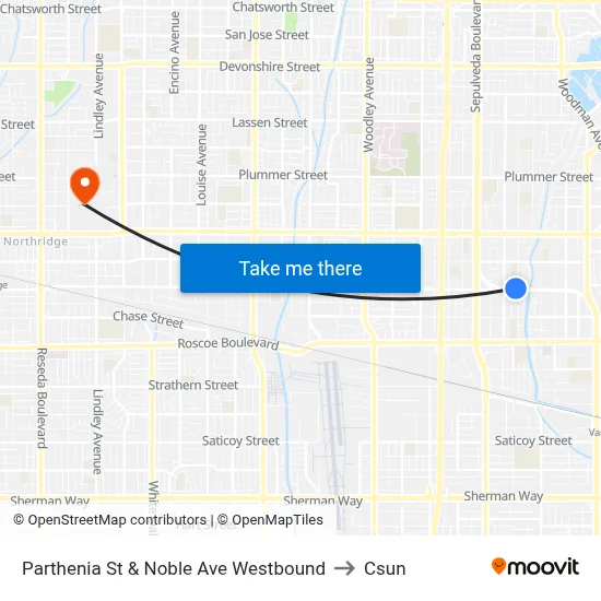 Parthenia St & Noble Ave Westbound to Csun map