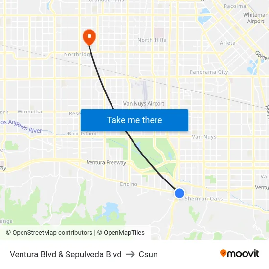 Ventura Blvd & Sepulveda Blvd to Csun map