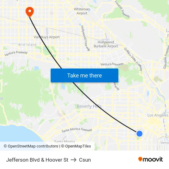 Jefferson Blvd & Hoover St to Csun map